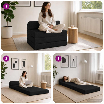 Divano Letto Pieghevole Nero 200 x 70 x 10 cm Tessuto | homemem39