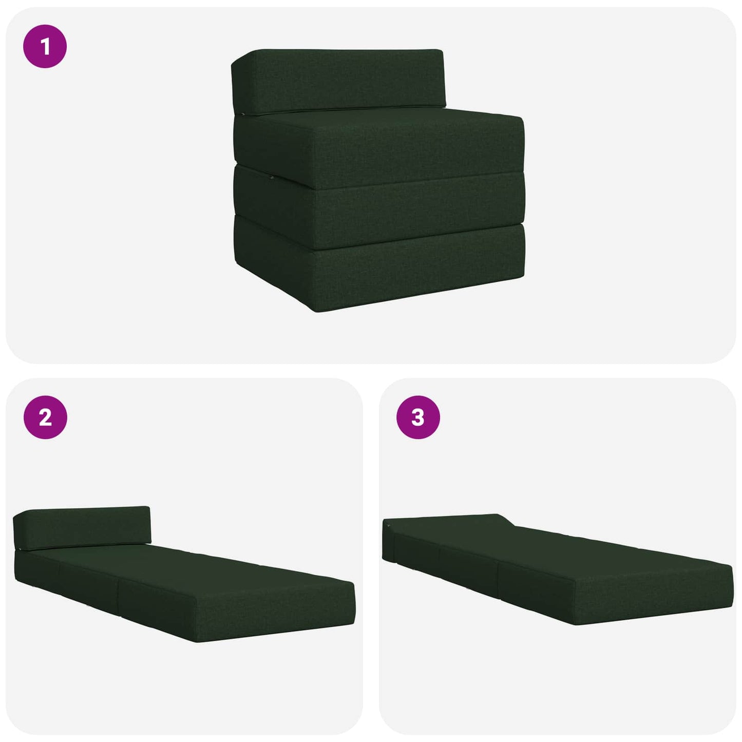 Divano Letto Pieghevole Verde Scuro 200 x 70 x 10 cm Tessuto | homemem39