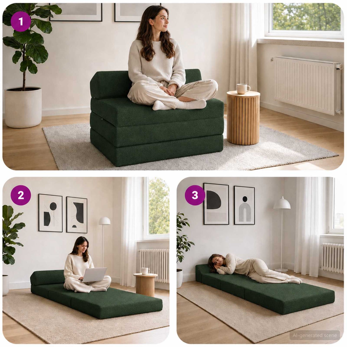 Divano Letto Pieghevole Verde Scuro 200 x 70 x 10 cm Tessuto | homemem39