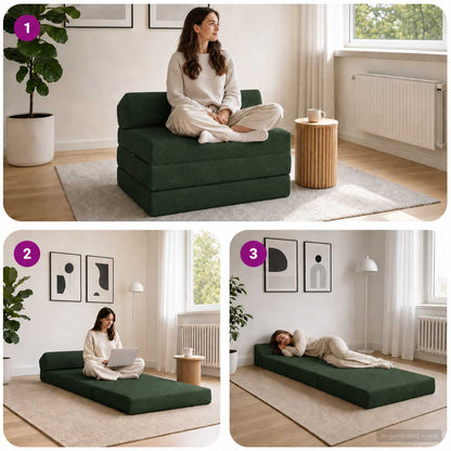 Divano Letto Pieghevole Verde Scuro 200 x 70 x 10 cm Tessuto | homemem39