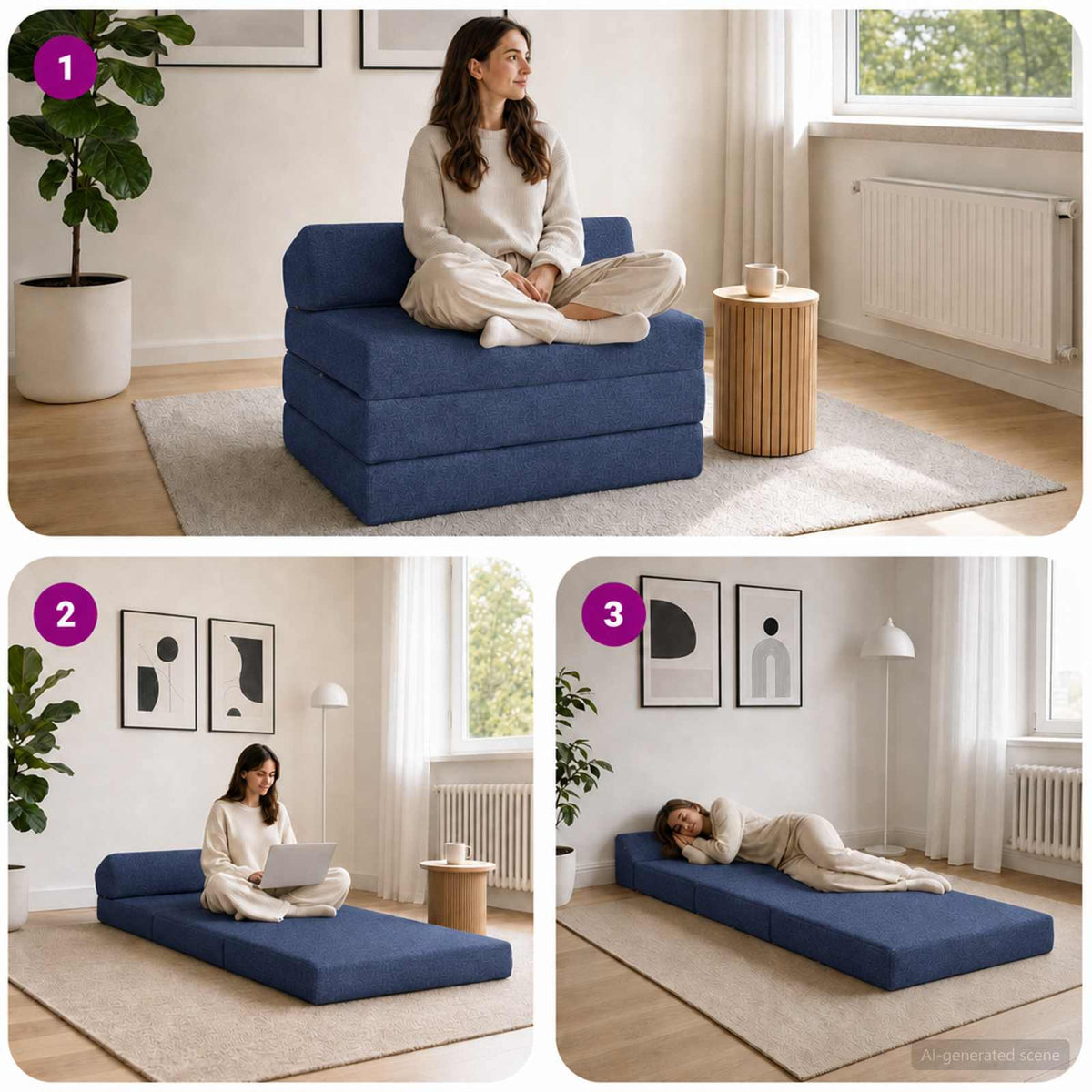 Divano Letto Pieghevole Blu 200 x 70 x 10 cm Tessuto | homemem39