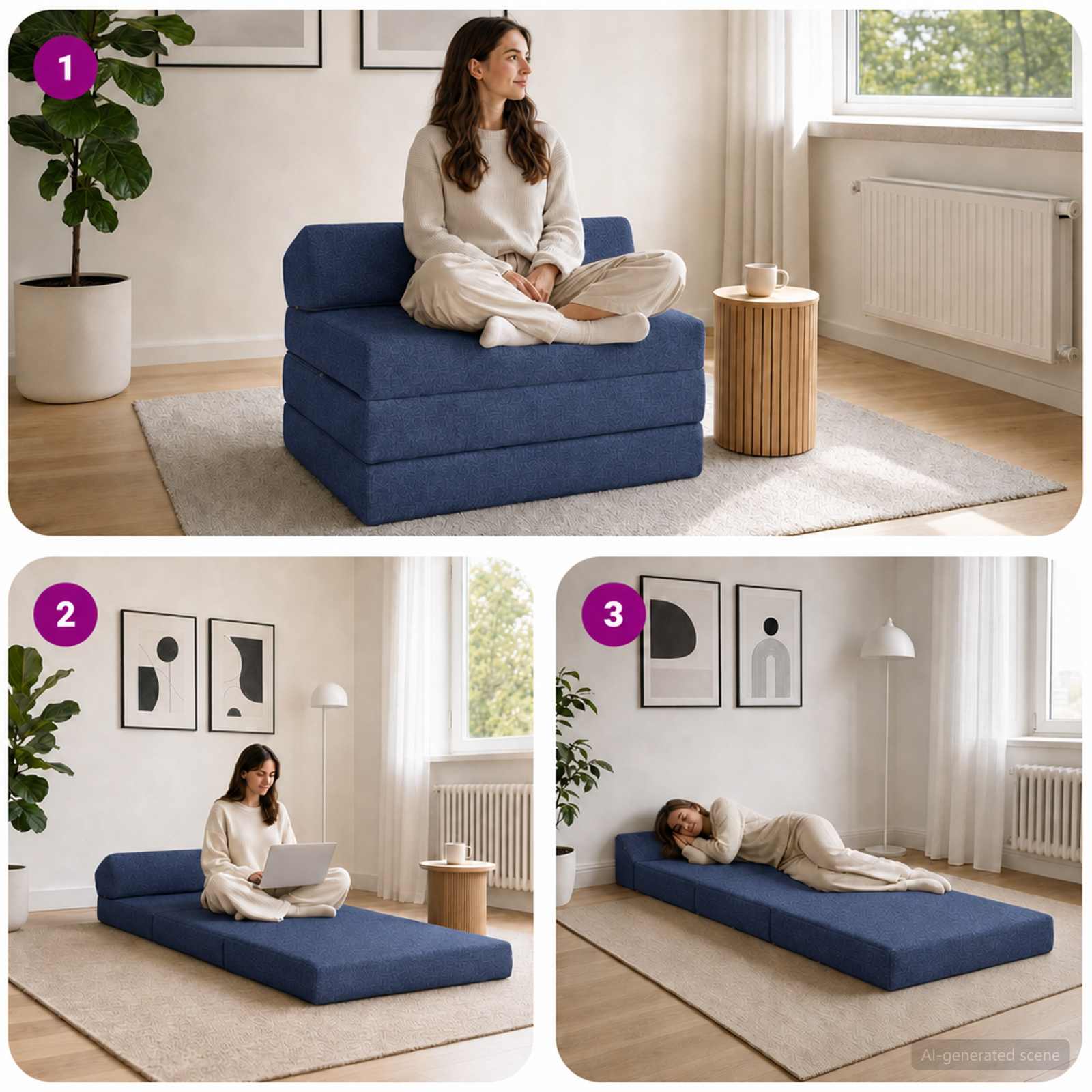 Divano Letto Pieghevole Blu 200 x 70 x 10 cm Tessuto | homemem39