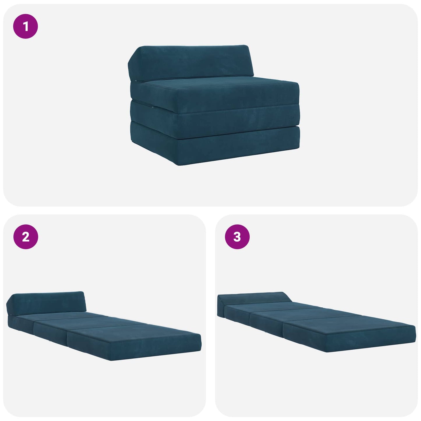 Divano Letto Pieghevole Blu 200 x 70 x 10 cm Velluto | homemem39
