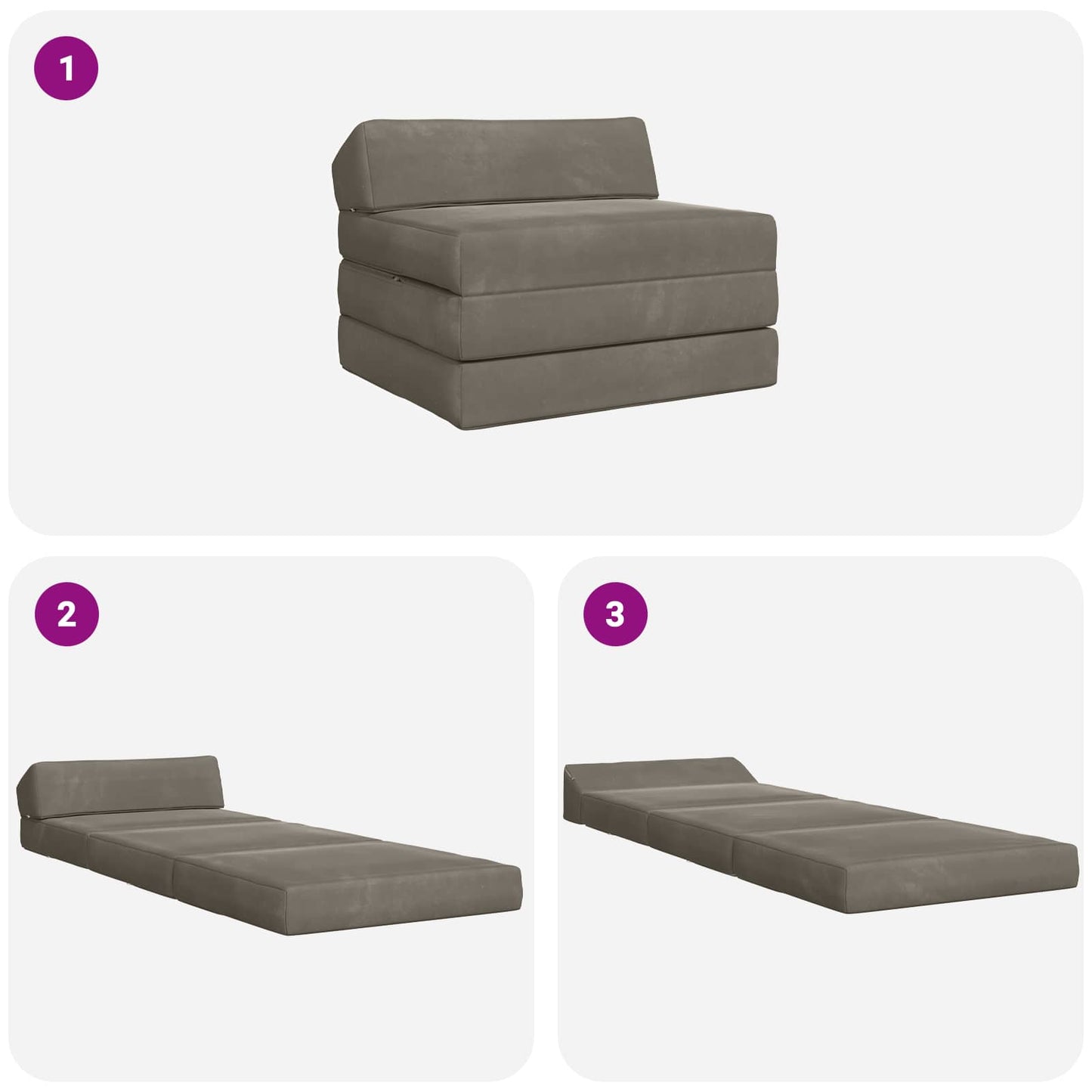 Divano Letto Pieghevole Grigio Chiaro 200 x 70 x 10 cm Velluto | homemem39