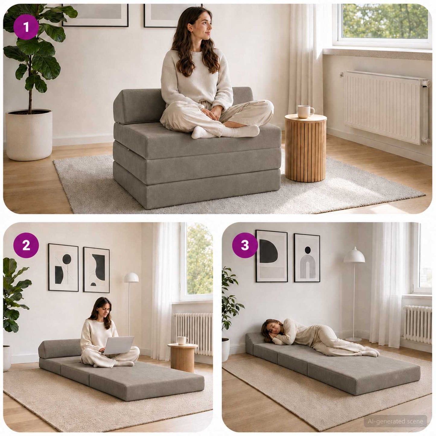 Divano Letto Pieghevole Grigio Chiaro 200 x 70 x 10 cm Velluto | homemem39