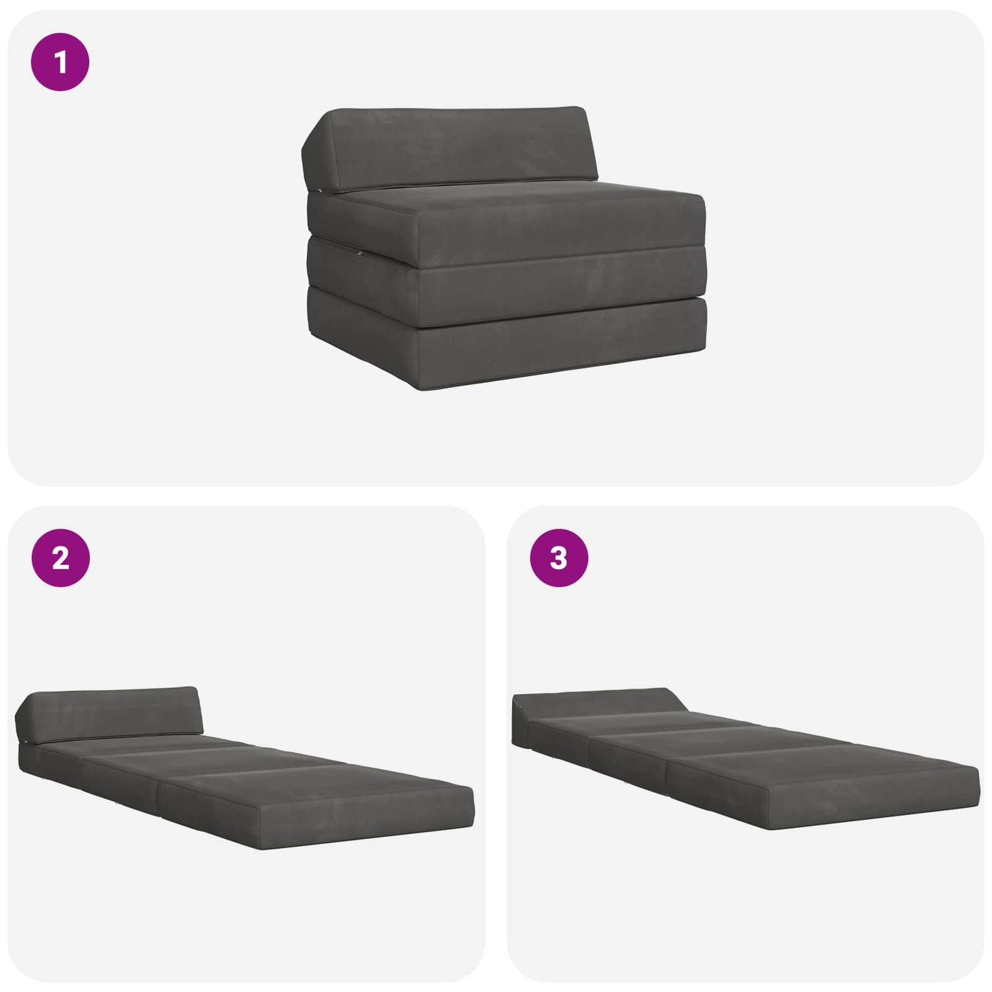 Divano Letto Pieghevole Grigio Scuro 200 x 70 x 10 cm Velluto | homemem39