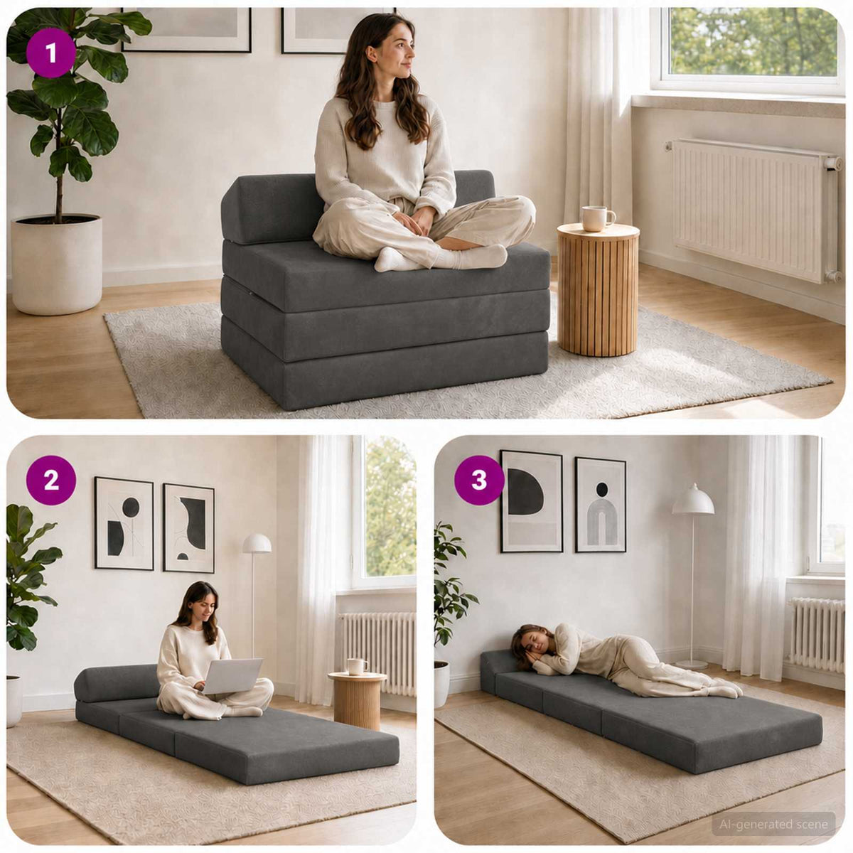 Divano Letto Pieghevole Grigio Scuro 70 x 60 x 49 cm Velluto