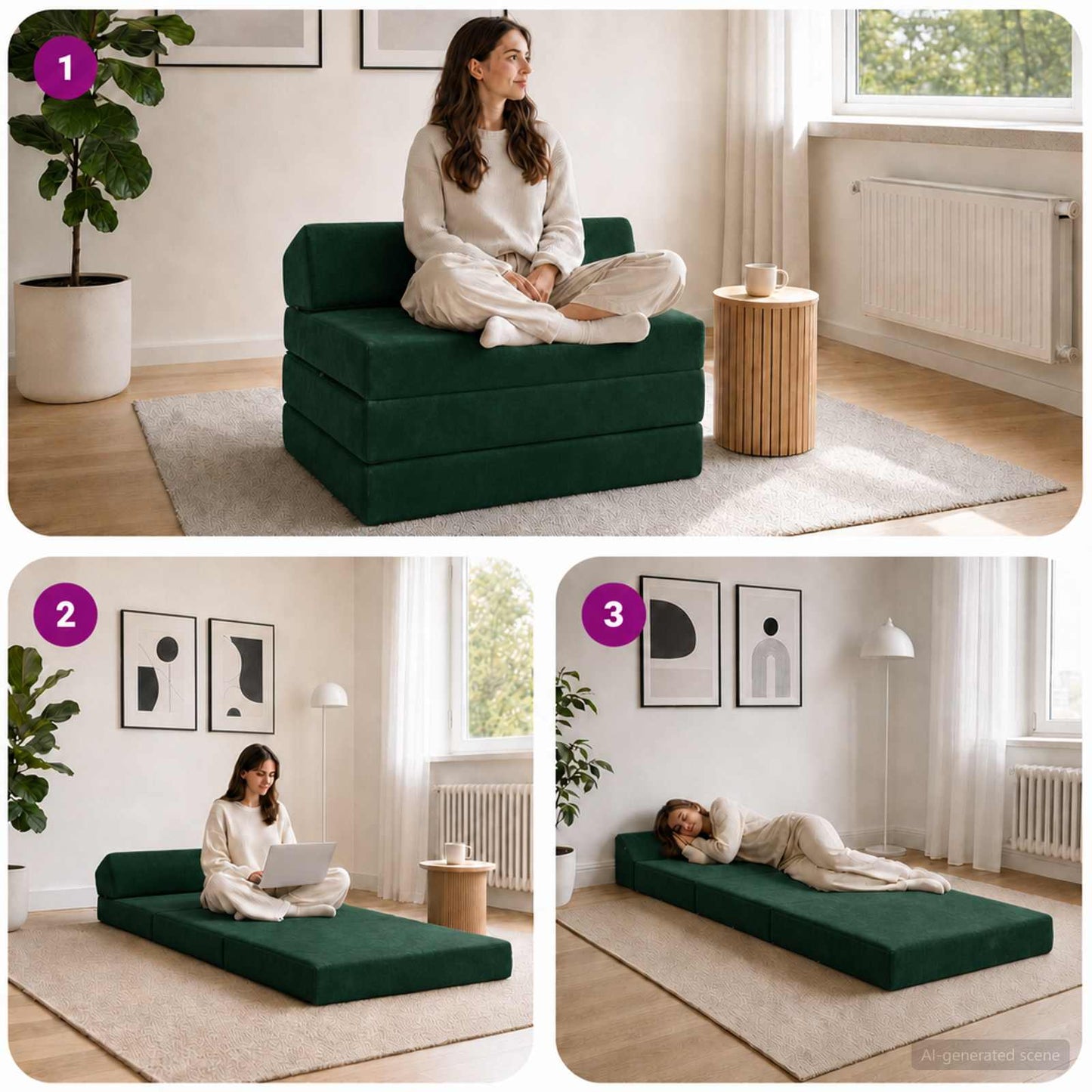 Divano Letto Pieghevole Verde Scuro 200 x 70 x 10 cm Velluto | homemem39