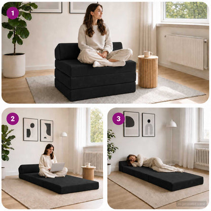 Divano Letto Pieghevole Nero 200 x 70 x 10 cm Velluto | homemem39