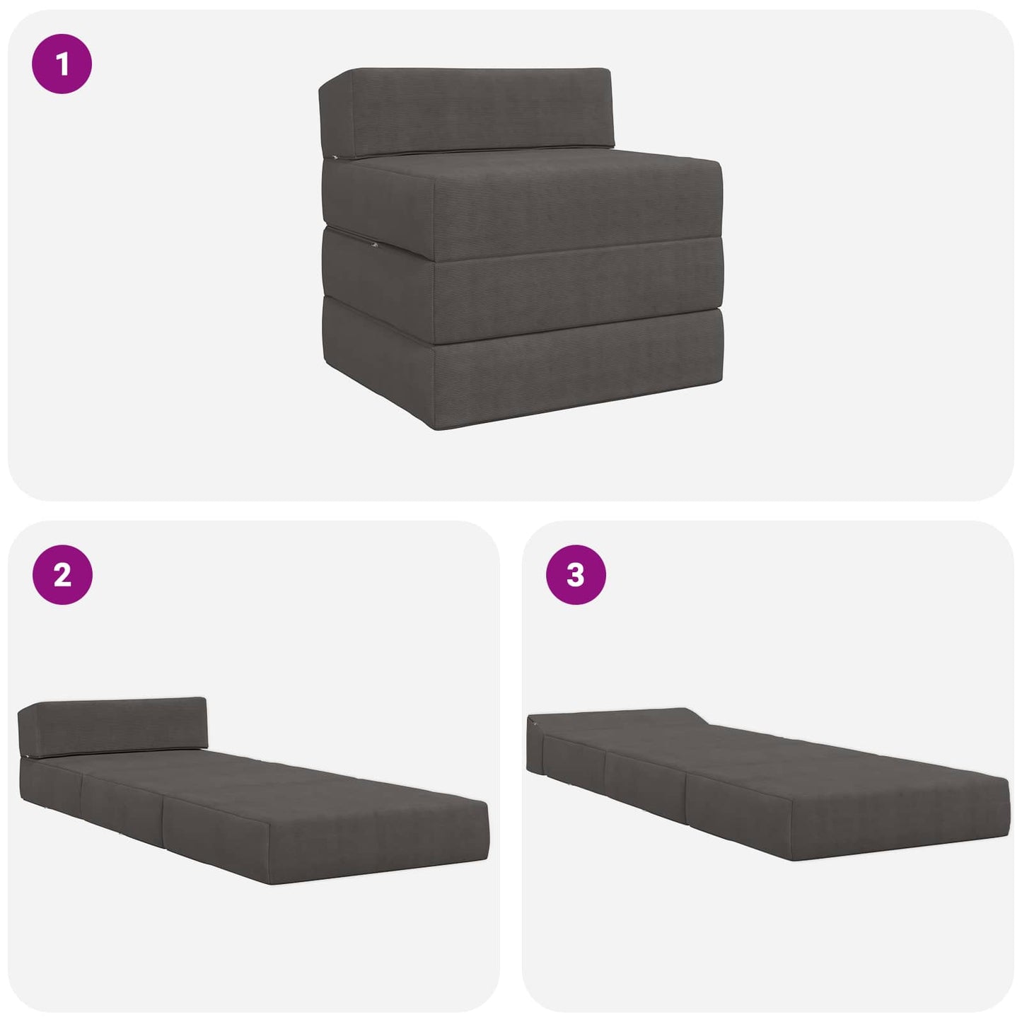 Divano Letto Pieghevole Grigio Scuro 200 x 70 x 10 cm
