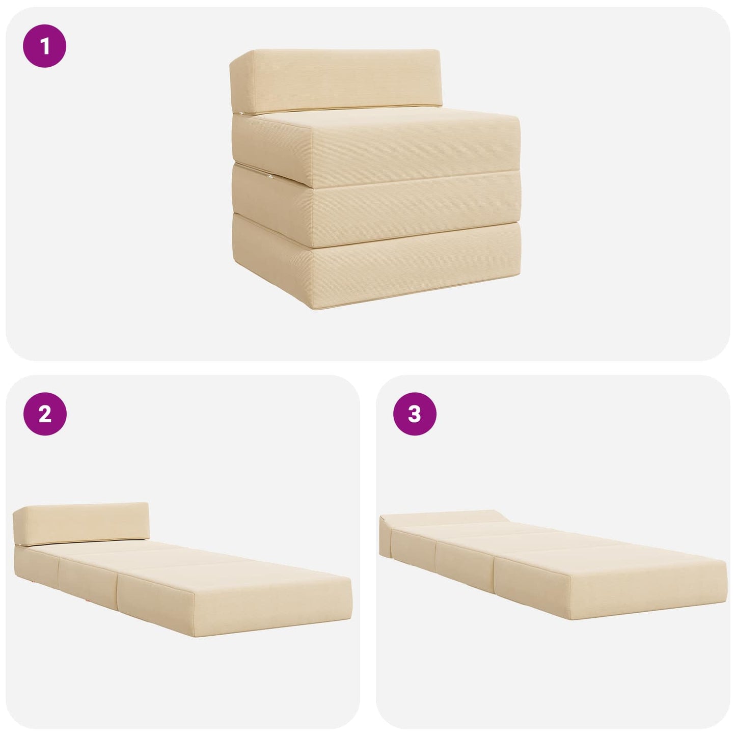 Divano Letto Pieghevole Crema 200 x 70 x 10 cm Tessuto in Cords