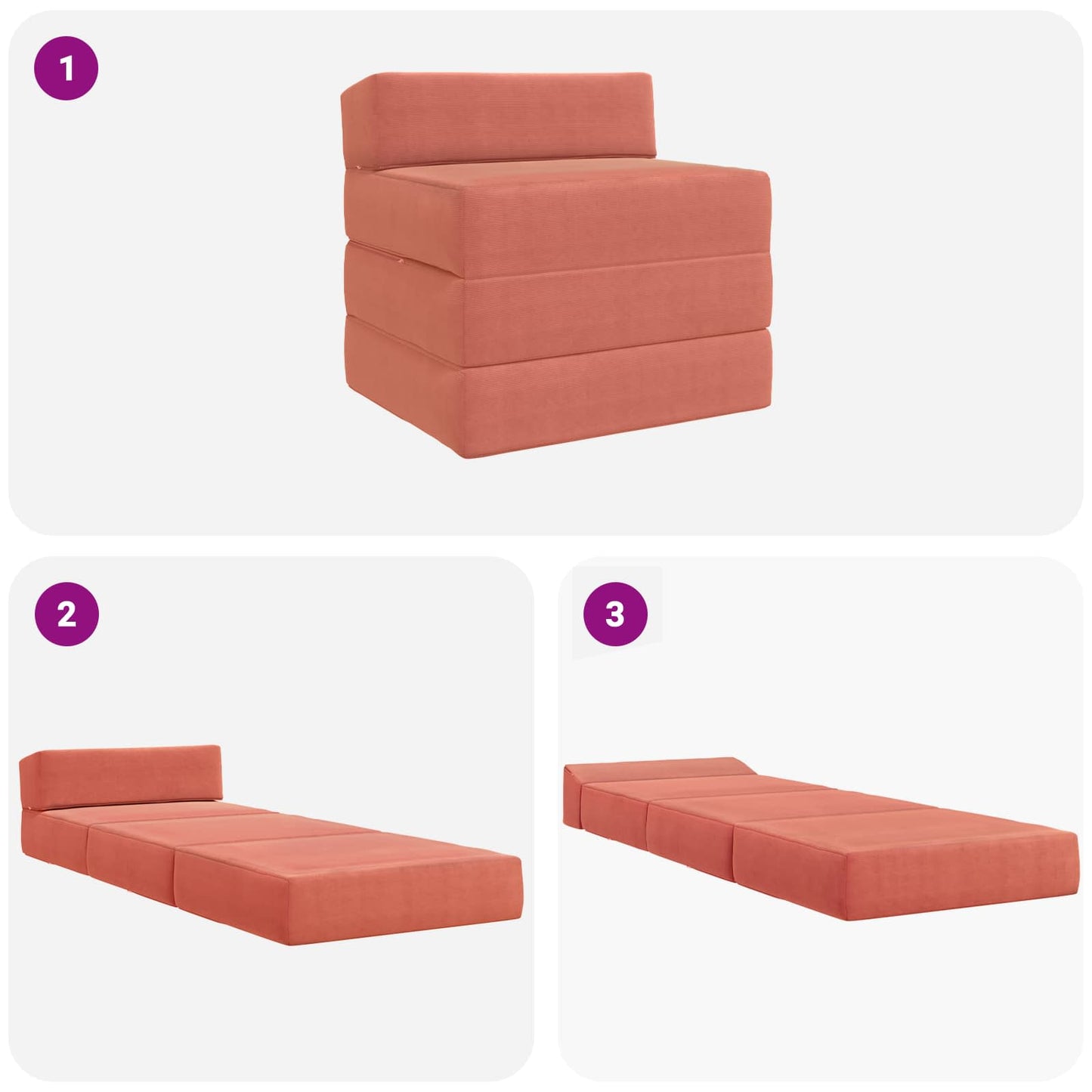 Divano Letto Pieghevole Rosso Arancio 200 x 70 x 10 cm
