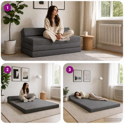 Divano Letto Pieghevole Grigio Chiaro 120 x 60 x 49 cm Tessuto | homemem39