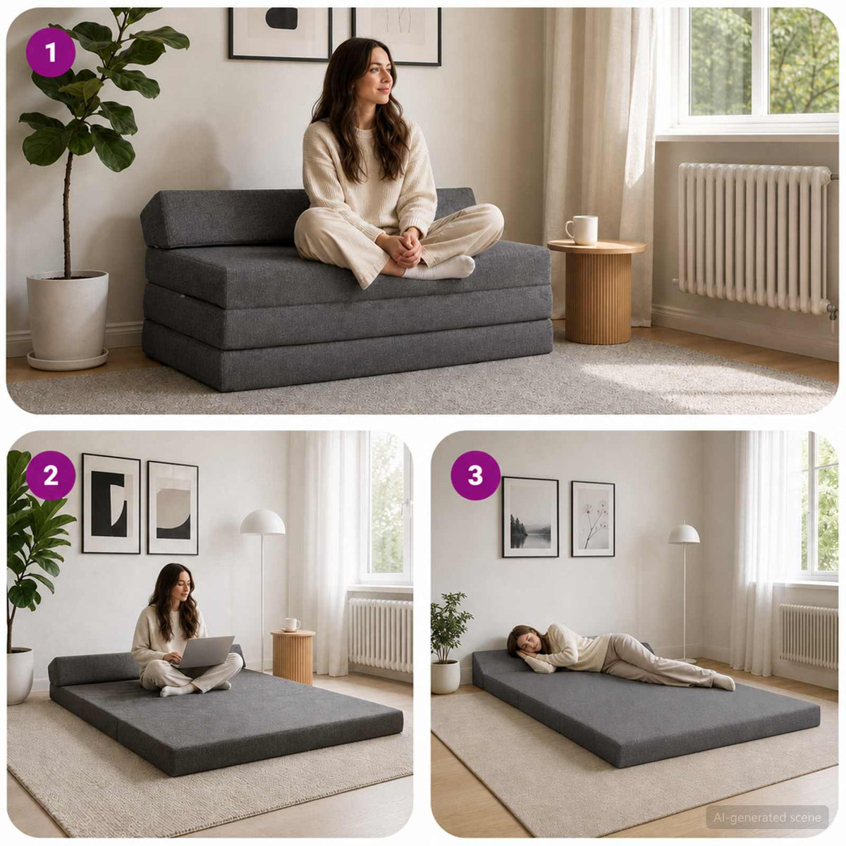 Divano Letto Pieghevole Grigio Chiaro 120 x 60 x 49 cm Tessuto
