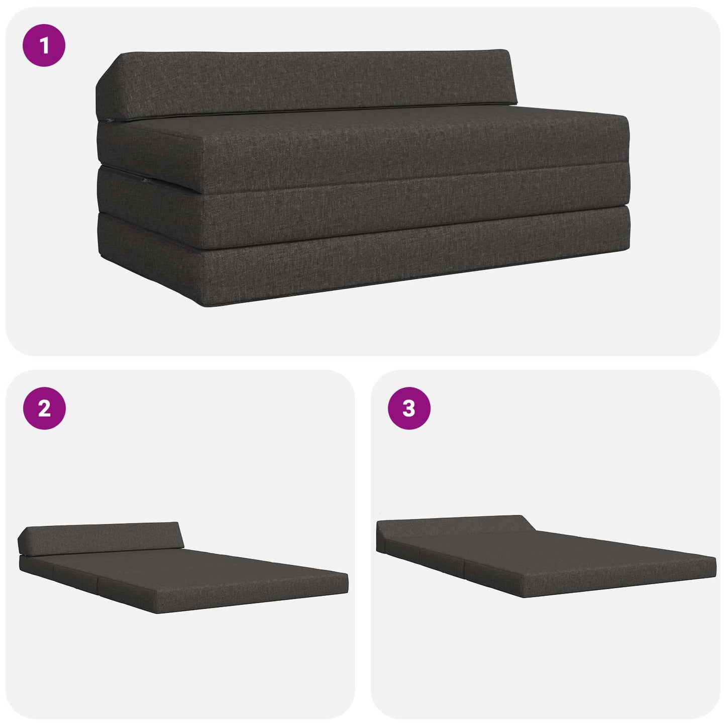 Divano Letto Pieghevole Grigio Scuro 120 x 60 x 49 cm Tessuto