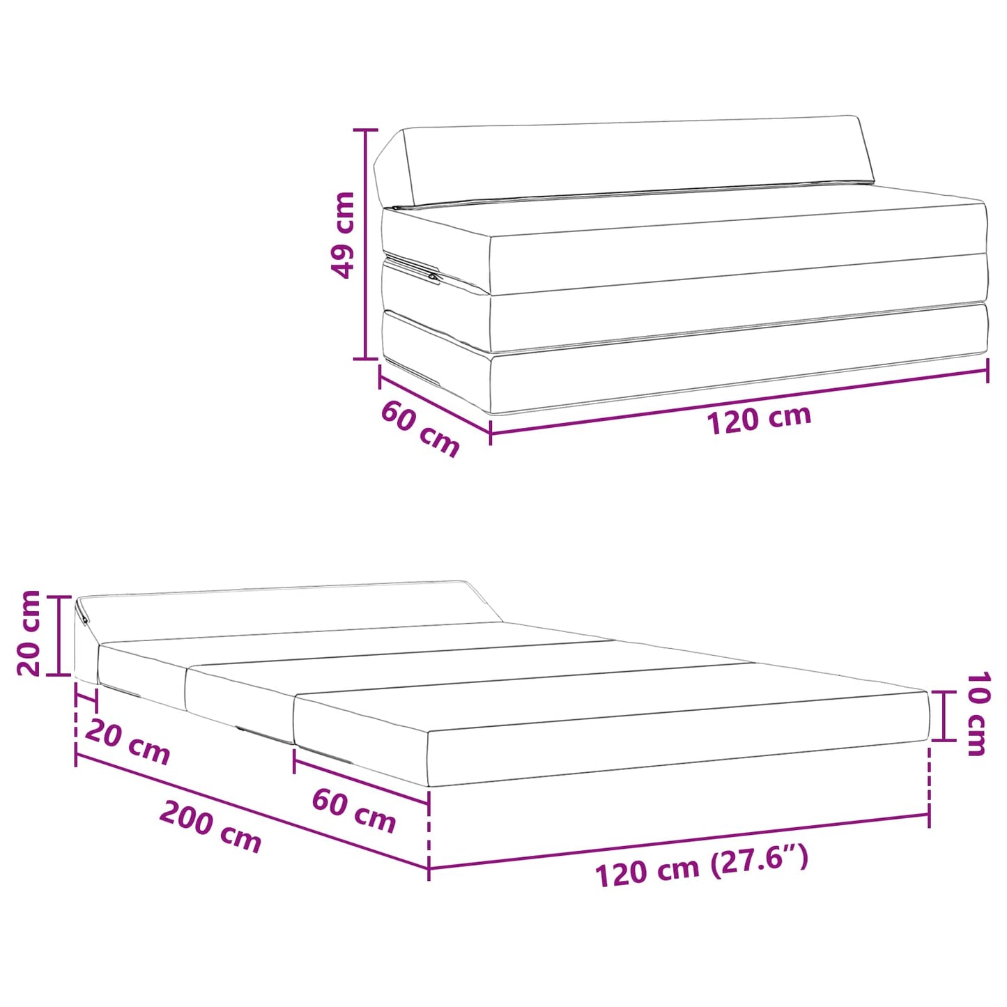 Divano Letto Pieghevole Grigio Scuro 120 x 60 x 49 cm Tessuto | homemem39