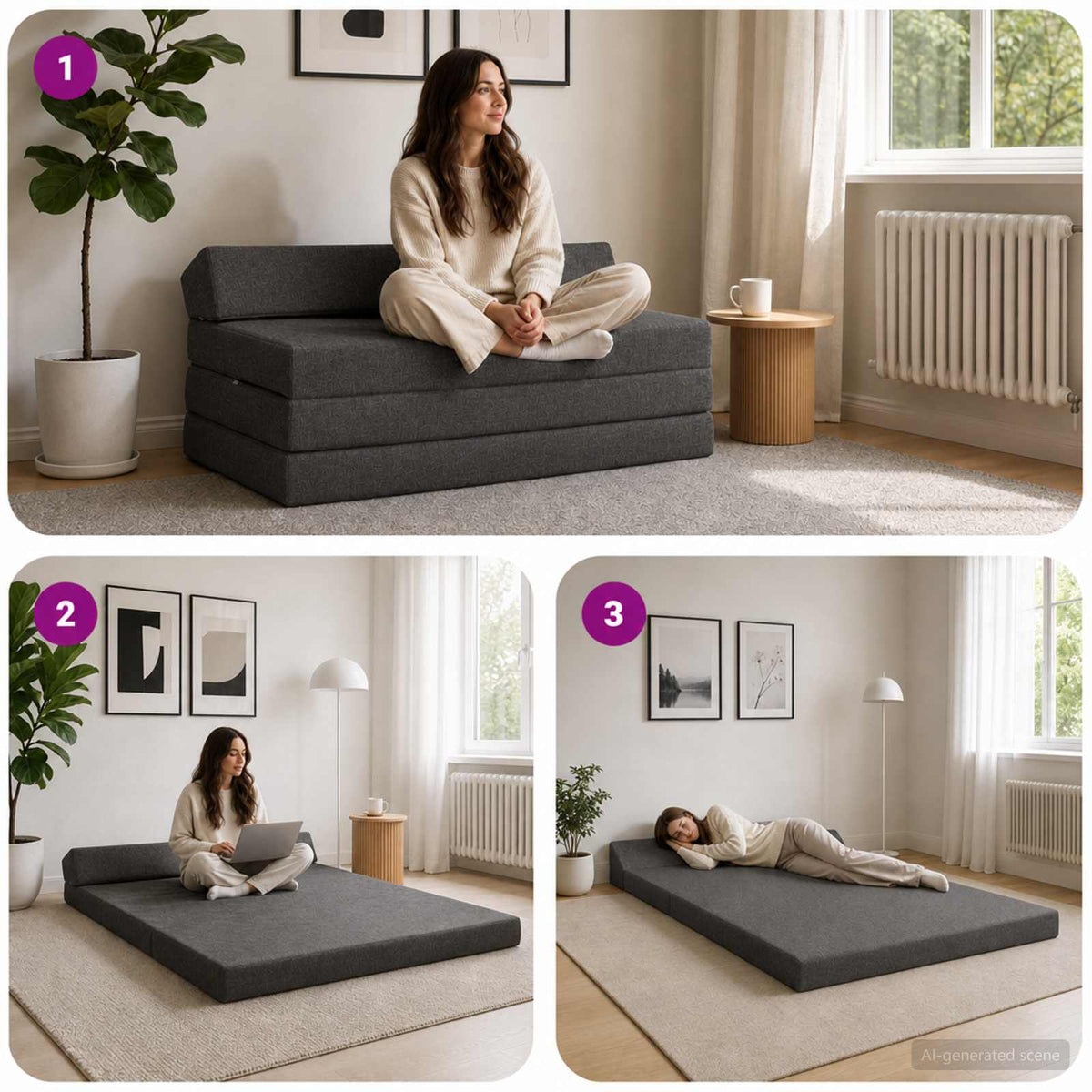 Divano Letto Pieghevole Grigio Scuro 120 x 60 x 49 cm Tessuto | homemem39
