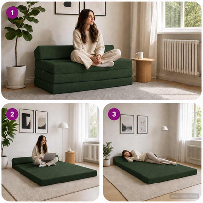 Divano Letto Pieghevole Verde Scuro 120 x 60 x 49 cm Tessuto | homemem39