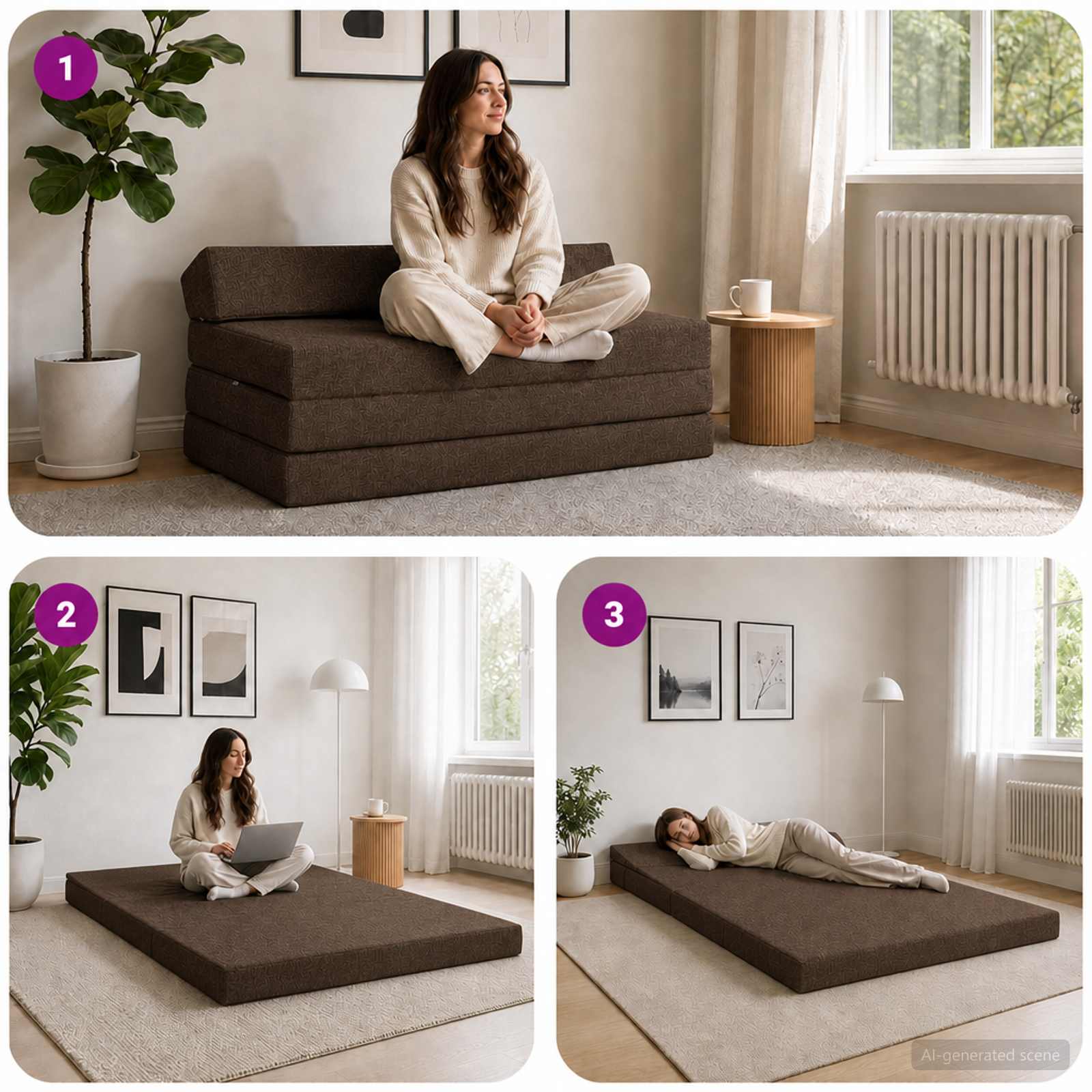 Divano Letto Pieghevole Tortora 120 x 60 x 49 cm Tessuto | homemem39