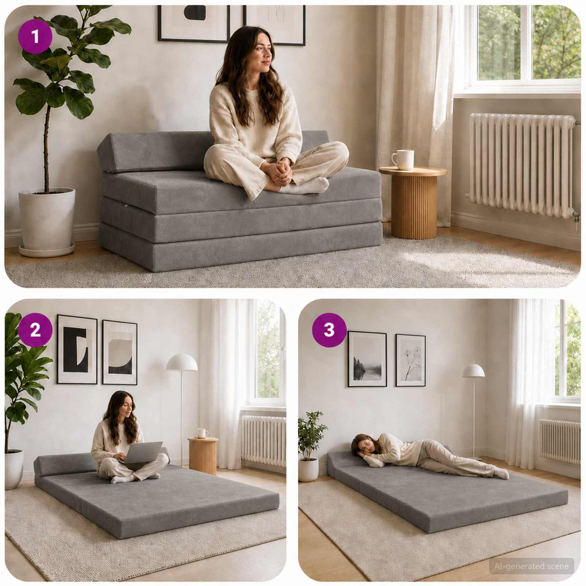 Divano Letto Pieghevole Grigio Chiaro 120 x 60 x 49 cm Tessuto