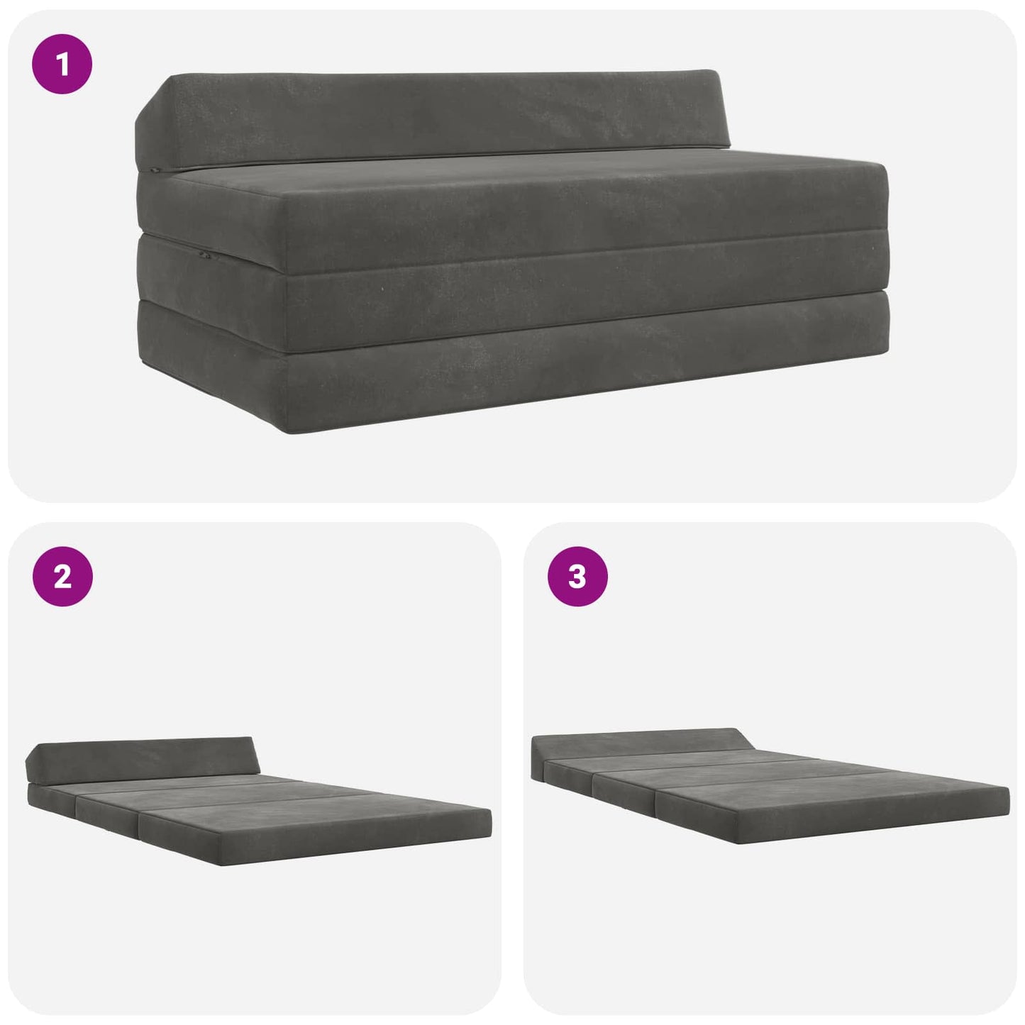 Divano Letto Pieghevole Grigio Scuro 120 x 60 x 49 cm Tessuto