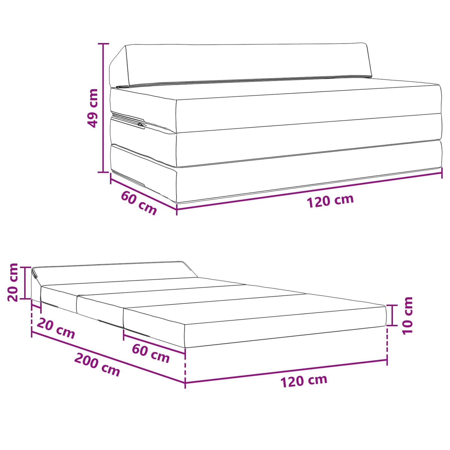 Divano Letto Pieghevole Verde Scuro 120 x 60 x 49 cm Tessuto