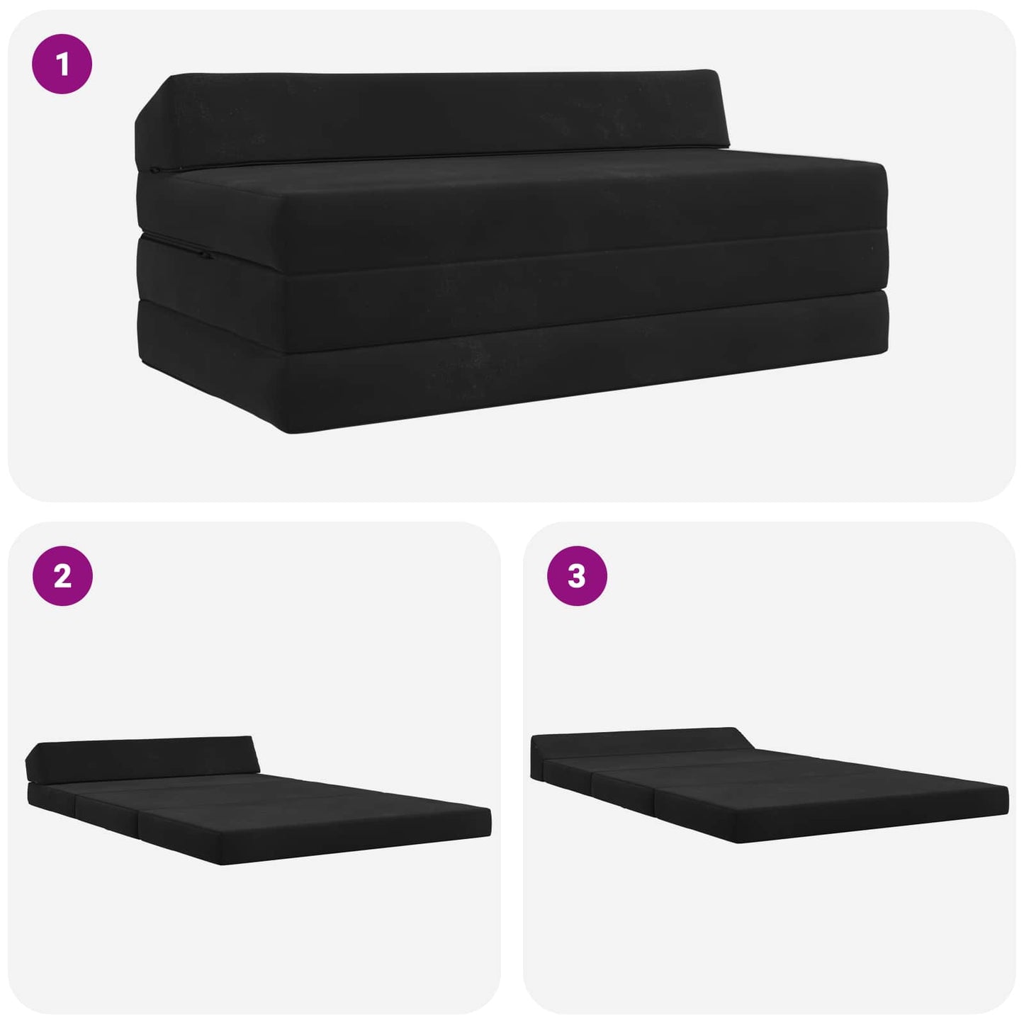 Divano Letto Pieghevole Nero 120 x 60 x 49 cm Tessuto | homemem39