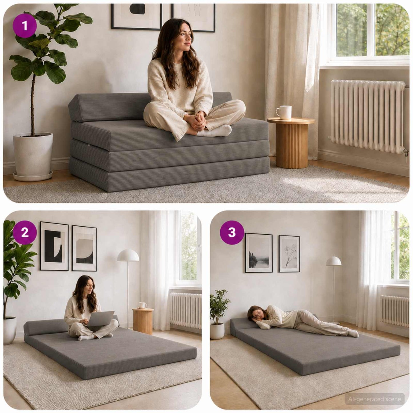 Divano Letto Pieghevole Grigio Chiaro 120 x 60 x 49 cm Tessuto | homemem39