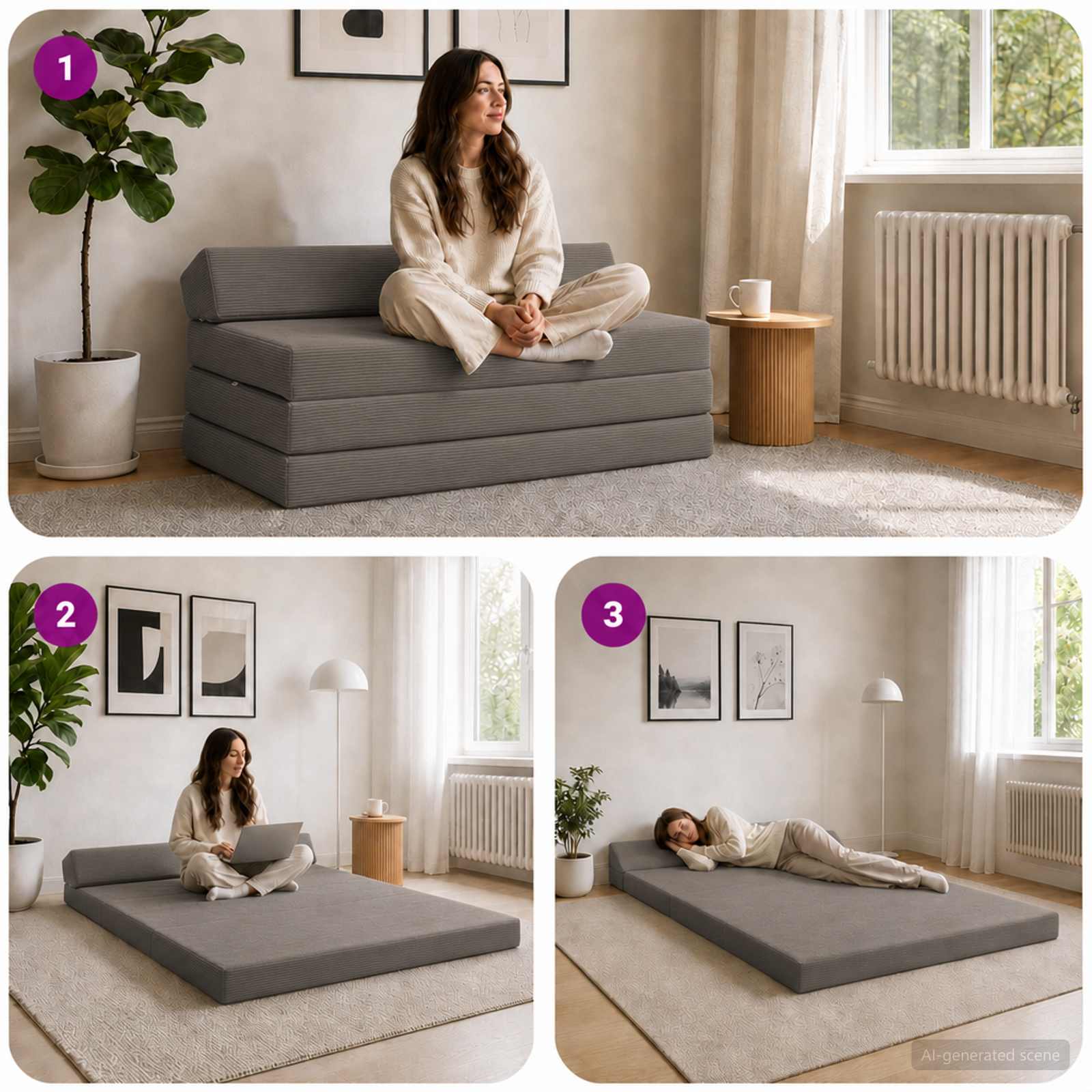 Divano Letto Pieghevole Grigio Chiaro 120 x 60 x 49 cm Tessuto | homemem39