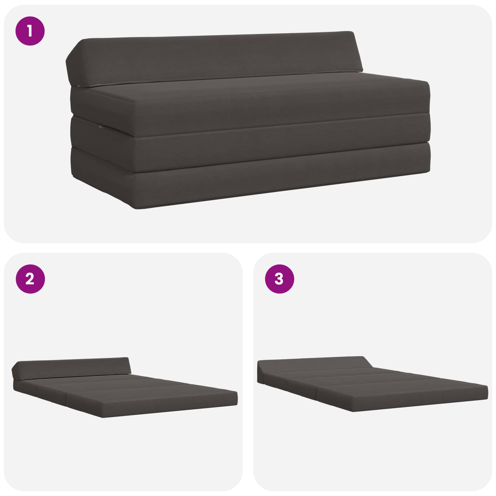 Divano Letto Pieghevole Grigio Scuro 120 x 60 x 49 cm Tessuto | homemem39
