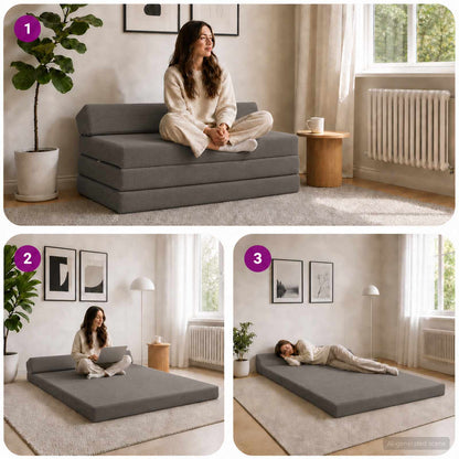 Divano Letto Pieghevole Grigio Scuro 120 x 60 x 49 cm Tessuto | homemem39