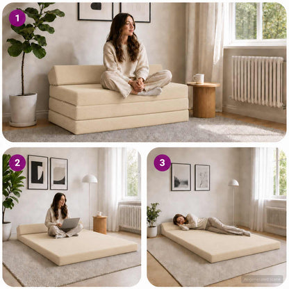 Divano Letto Pieghevole Crema 120 x 60 x 49 cm Tessuto | homemem39