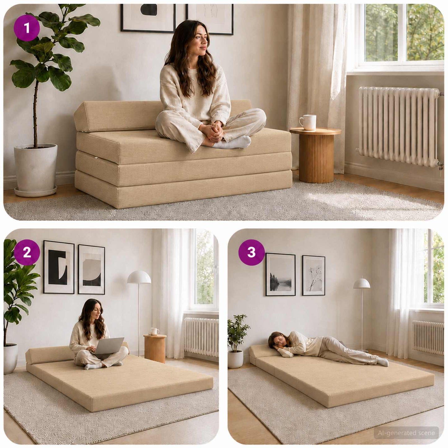 Divano Letto Pieghevole Verde Grigio 120 x 60 x 49 cm Tessuto | homemem39