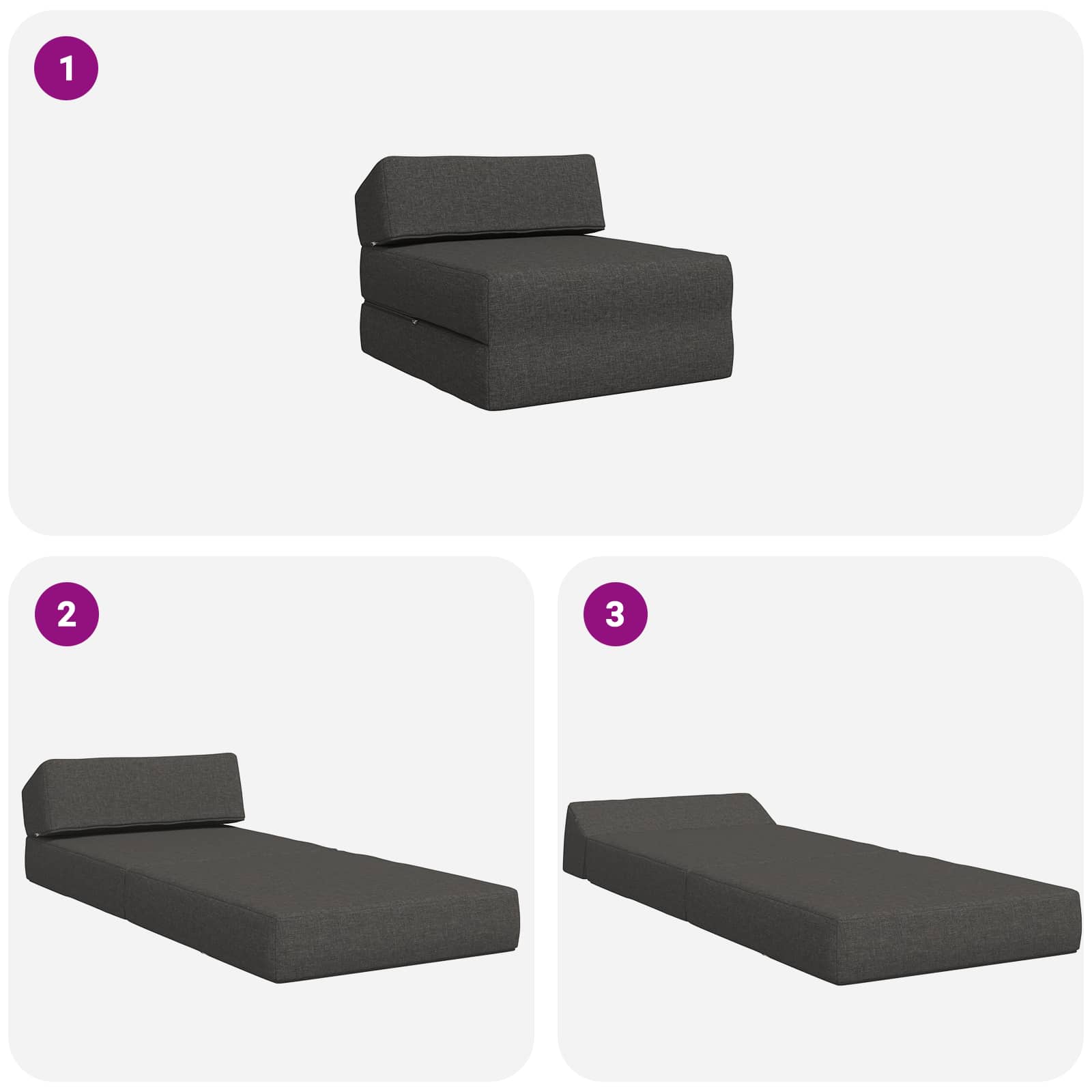 Divano Letto Pieghevole Grigio Scuro 60 x 70 x 41 cm Tessuto | homemem39