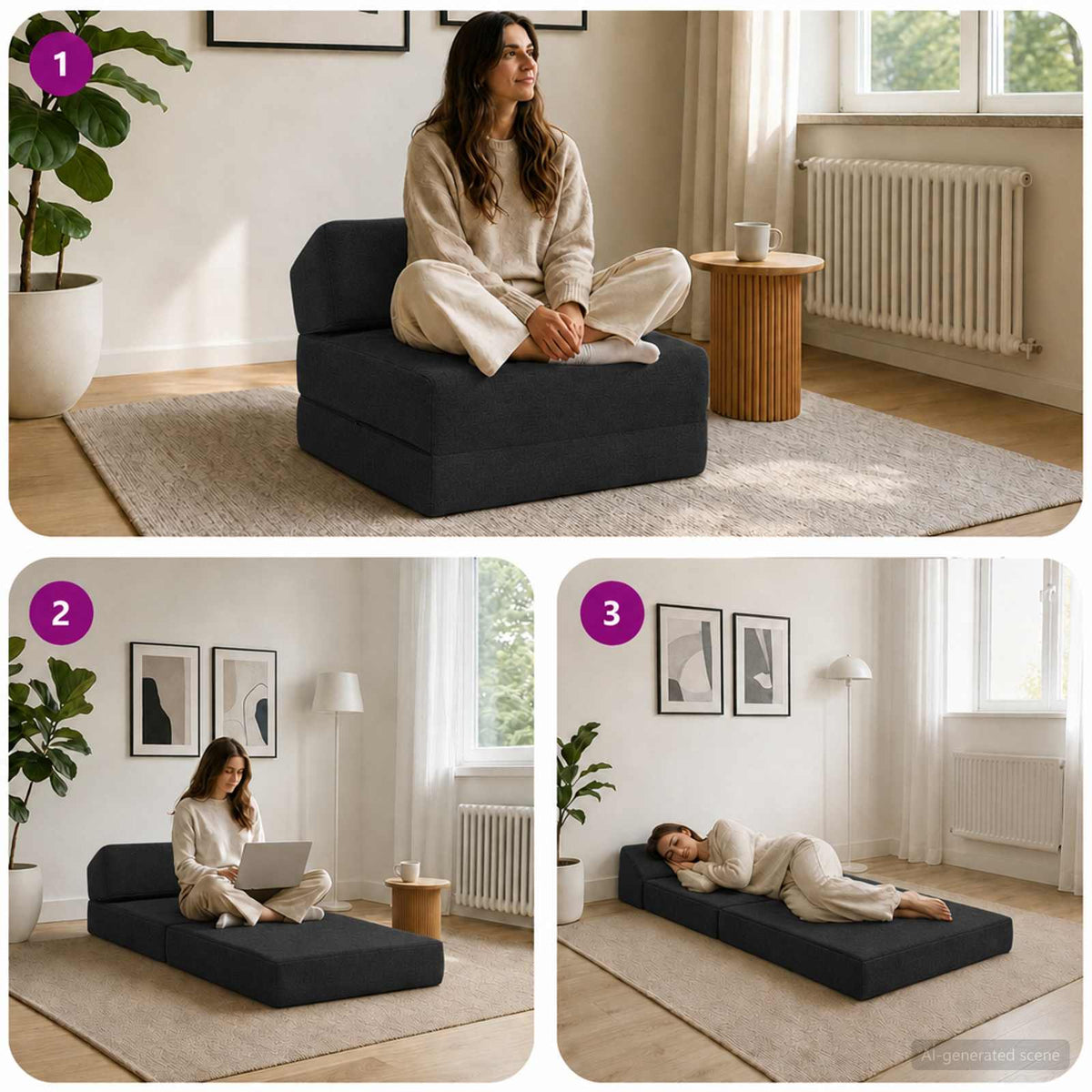Divano Letto Pieghevole Nero 60 x 70 x 41 cm Tessuto | homemem39