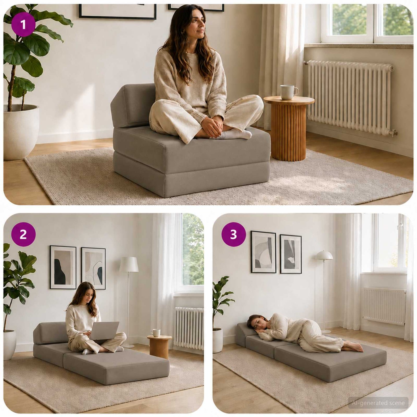 Divano Letto Pieghevole Grigio Chiaro 60 x 70 x 41 cm Tessuto | homemem39