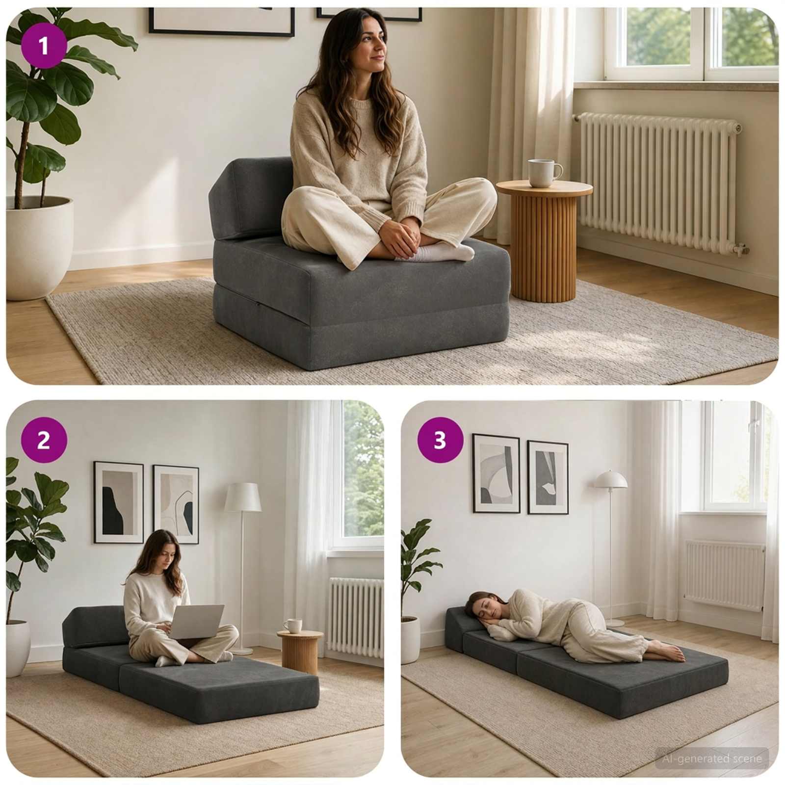 Divano Letto Pieghevole Grigio Scuro 60 x 70 x 41 cm Tessuto | homemem39
