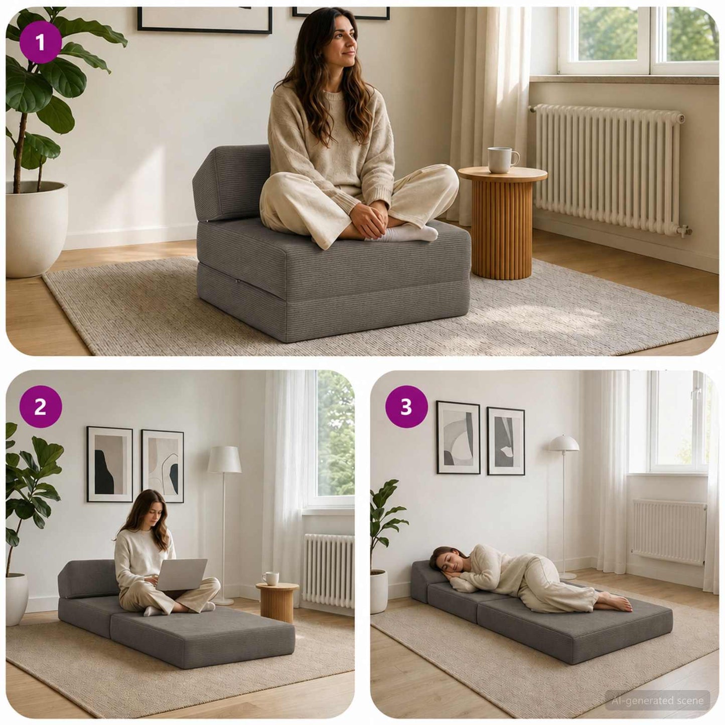Divano Letto Pieghevole Grigio Chiaro 60 x 70 x 41 cm Tessuto | homemem39