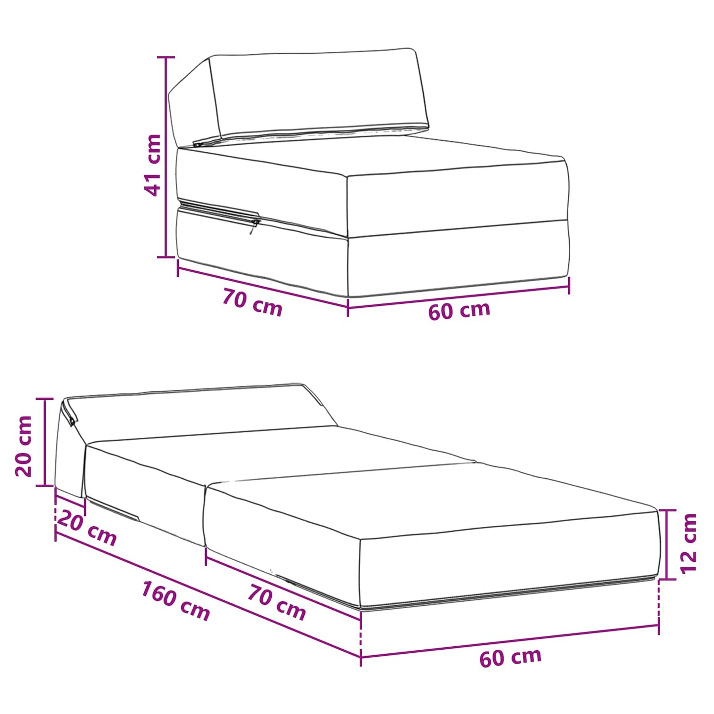 Divano Letto Pieghevole Grigio Scuro 60 x 70 x 41 cm Tessuto | homemem39
