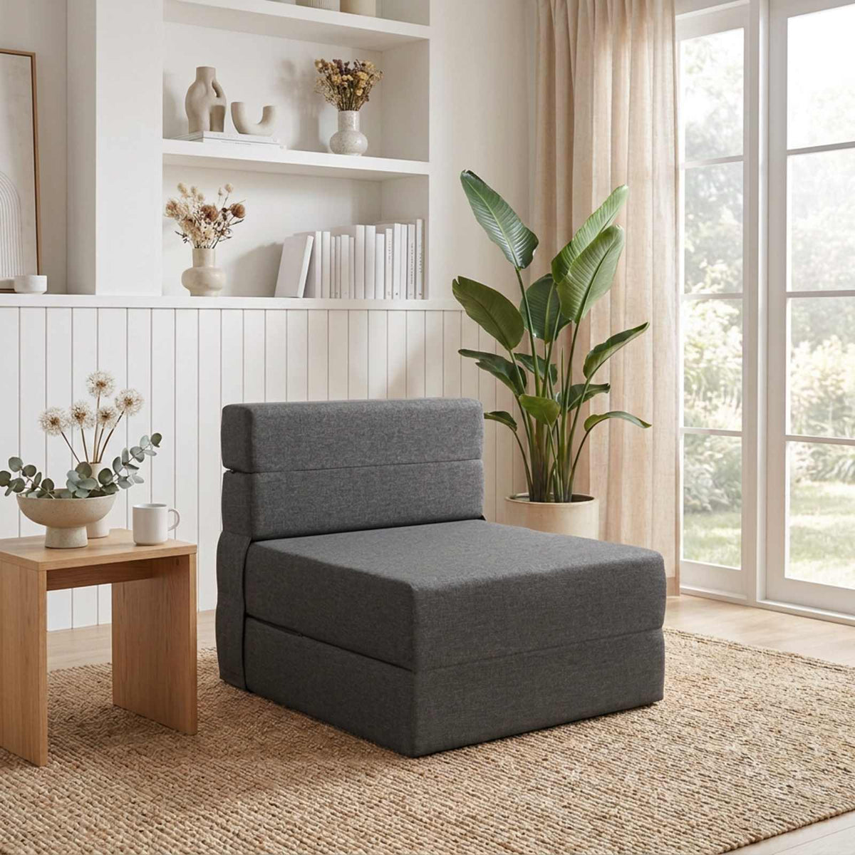 Divano Letto Pieghevole Grigio Scuro 70 x 72 x 60 cm Tessuto