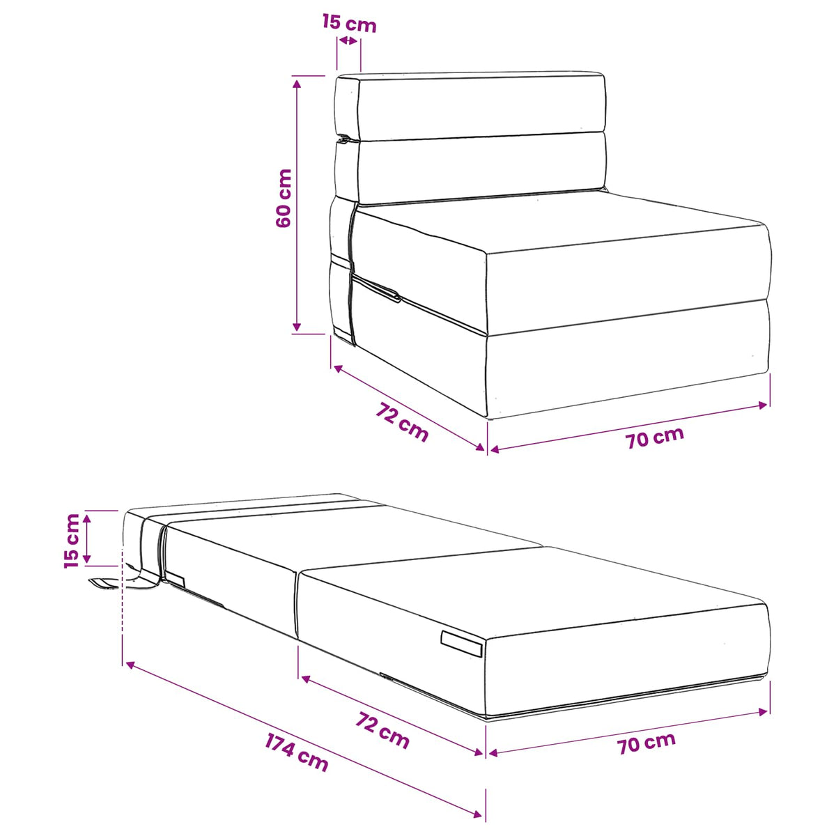 Divano Letto Pieghevole Verde Scuro 70 x 72 x 60 cm Tessuto