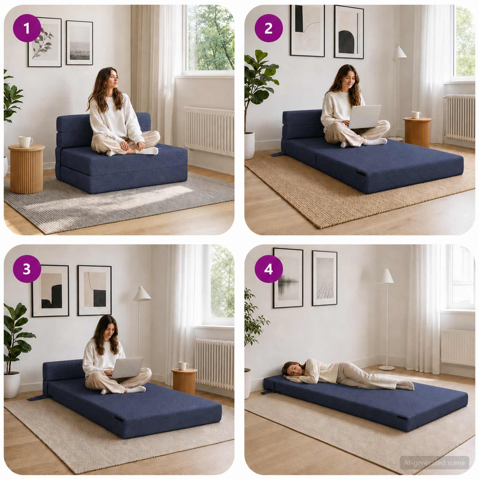 Divano Letto Pieghevole Blu 70 x 72 x 60 cm Tessuto | homemem39
