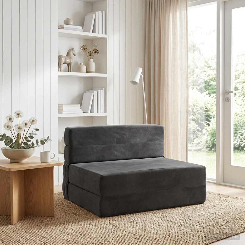 Divano Letto Pieghevole Grigio Scuro 70 x 72 x 60 cm Tessuto