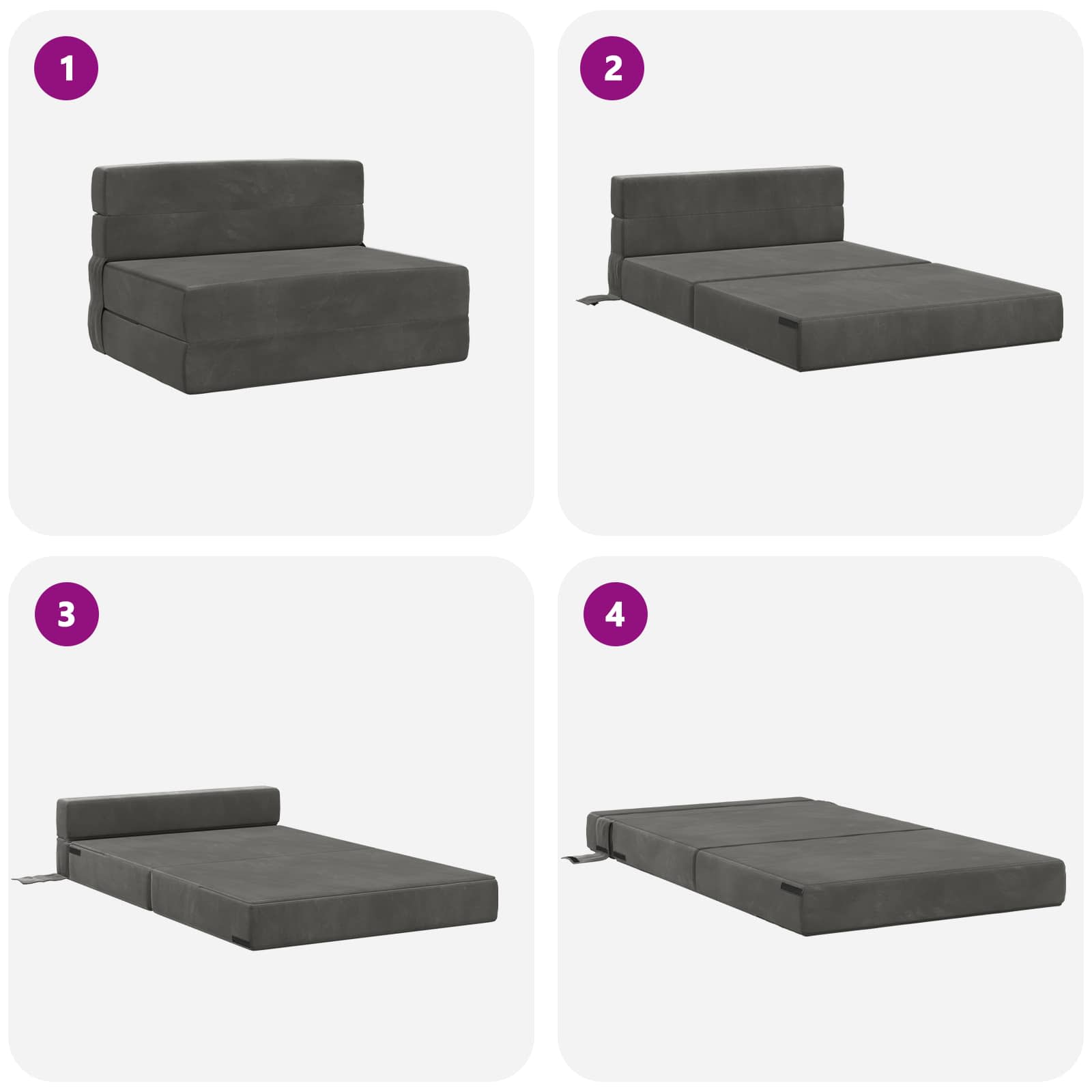 Divano Letto Pieghevole Grigio Scuro 70 x 72 x 60 cm Tessuto | homemem39