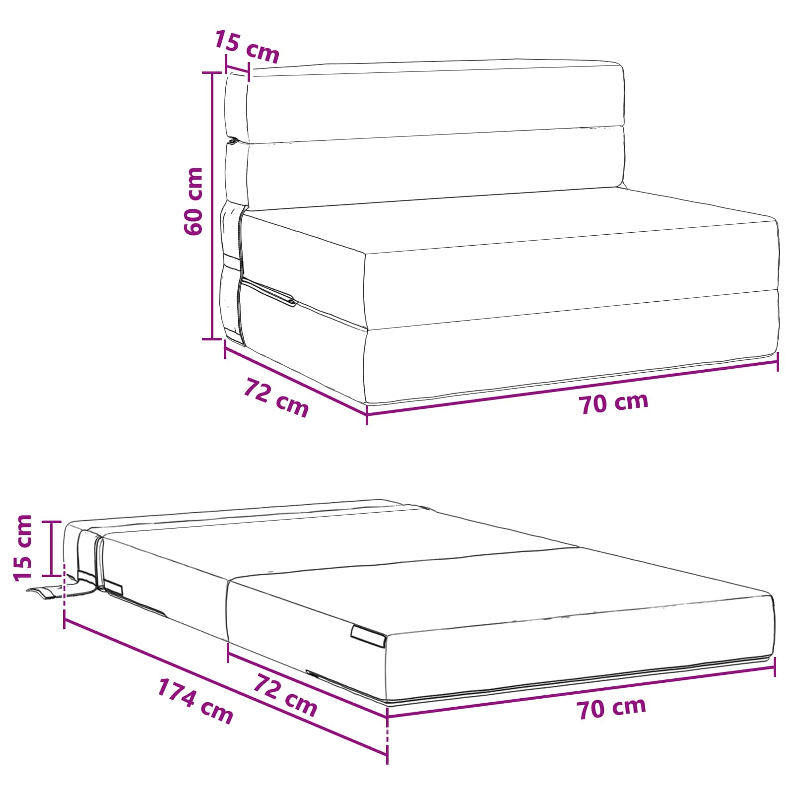 Divano Letto Pieghevole Grigio Scuro 70 x 72 x 60 cm Tessuto | homemem39