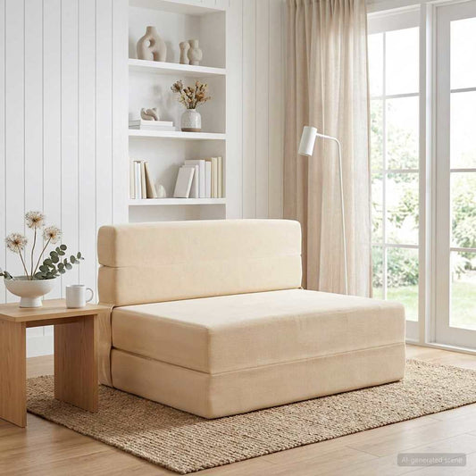 Divano Letto Pieghevole Crema 70 x 72 x 60 cm Tessuto