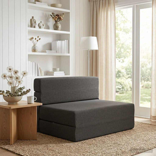 Divano Letto Pieghevole Grigio Scuro 70 x 80 x 60 cm Tessuto