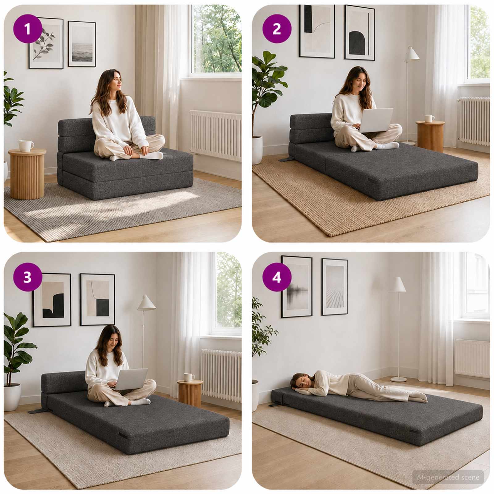 Divano Letto Pieghevole Grigio Scuro 70 x 80 x 60 cm Tessuto | homemem39