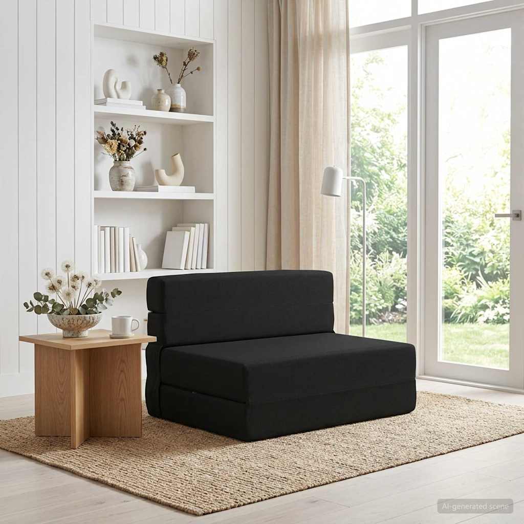 Divano Letto Pieghevole Nero 100 x 80 x 60 cm Tessuto