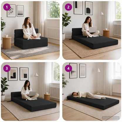 Divano Letto Pieghevole Nero 70 x 80 x 60 cm Tessuto | homemem39